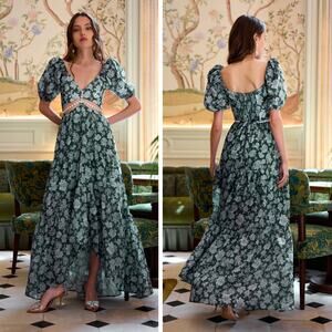 V. CHAPMAN The Emma Dress in Emerald Peony Print Size 4 NEW